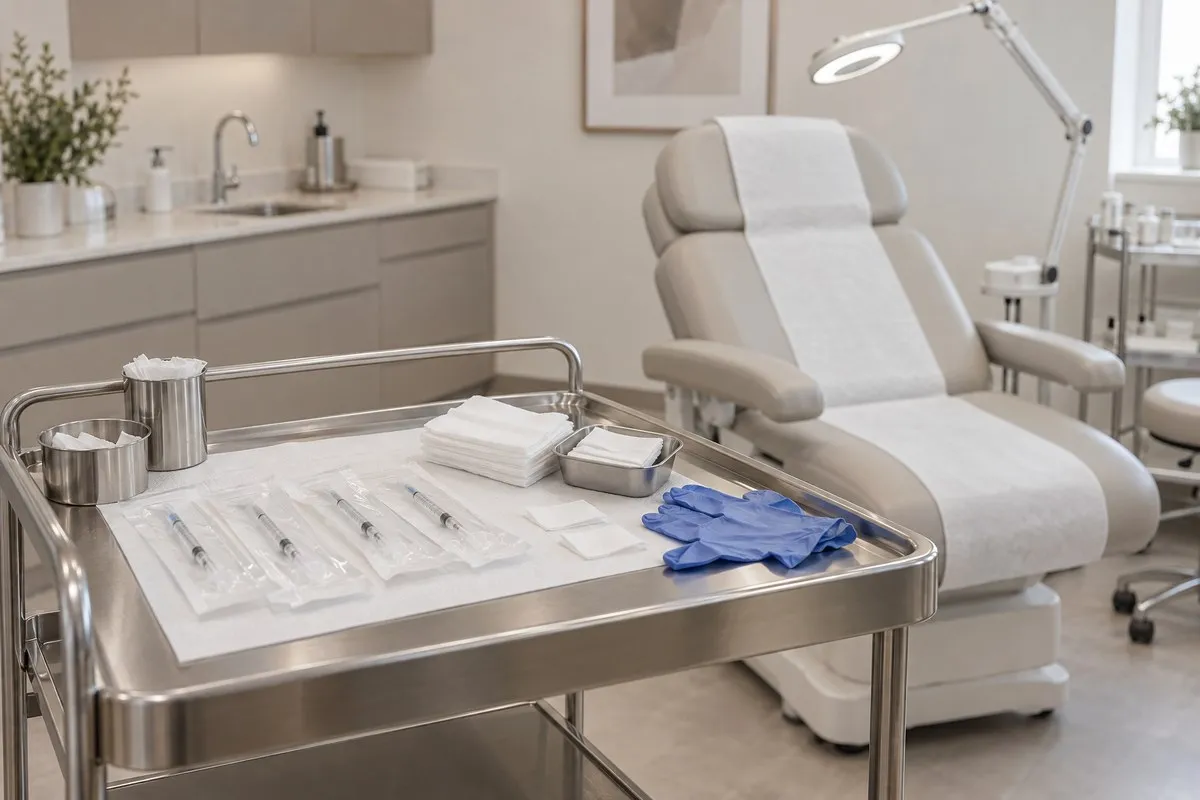 Prepared tray for a skin booster appointment at a Seoul clinic